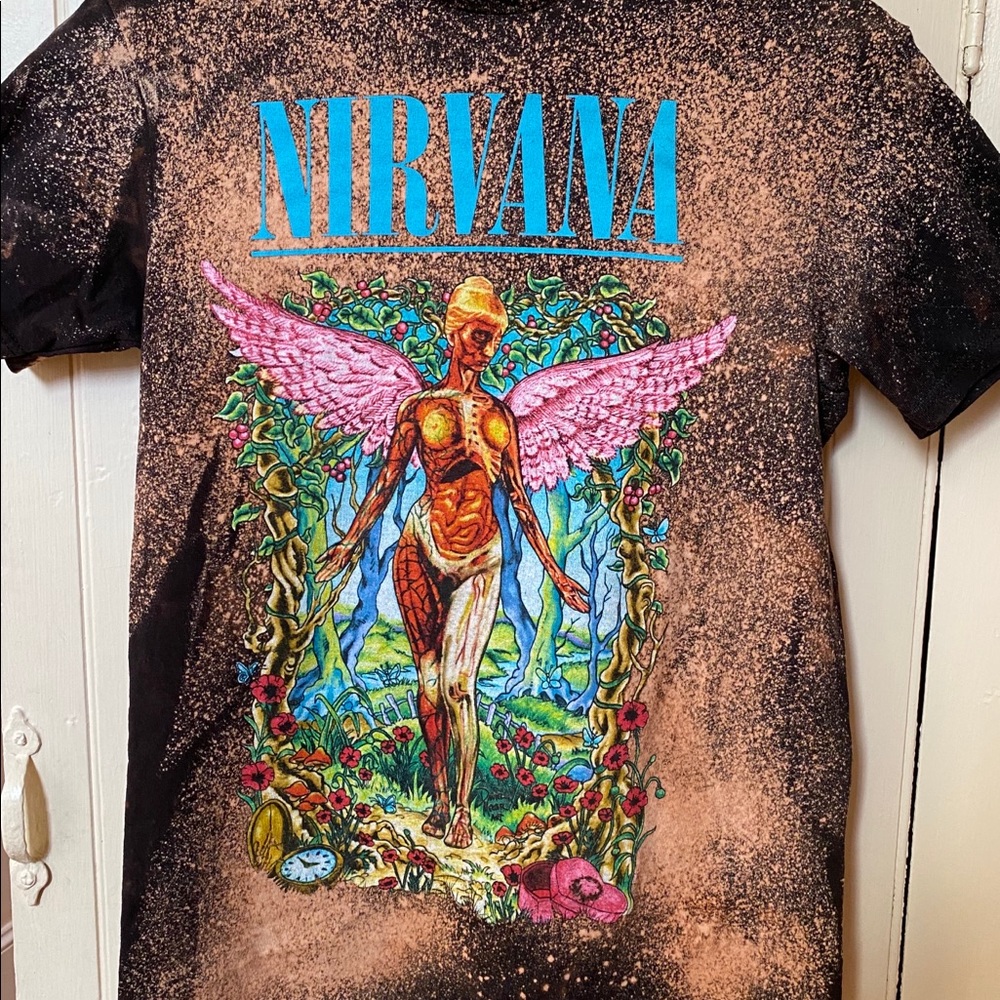 Upcycled bleached Nirvana crew neck tshirt